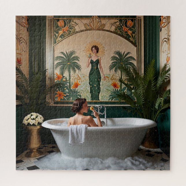 Puzzle Bathing Woman in Art Deco Bathroom (Vertical)