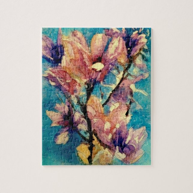 Puzzle Batik japonés de la acuarela de la magnolia (Vertical)