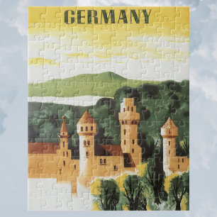 Puzzle Baviera, Alemania, arte de viaje vintage castillo 
