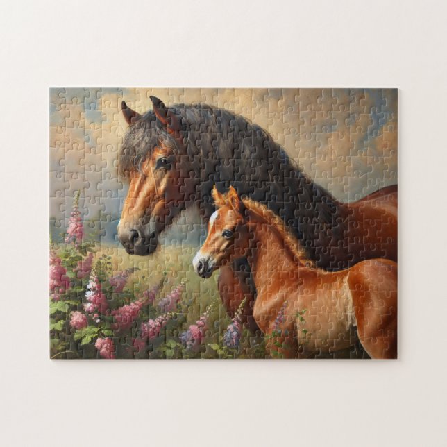 Puzzle Bay Mare con pintura de Foal Wildflowers (Horizontal)