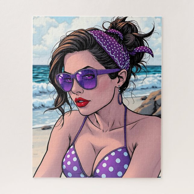 Puzzle Beach Lady en tonos, bikini y Bandana (Vertical)