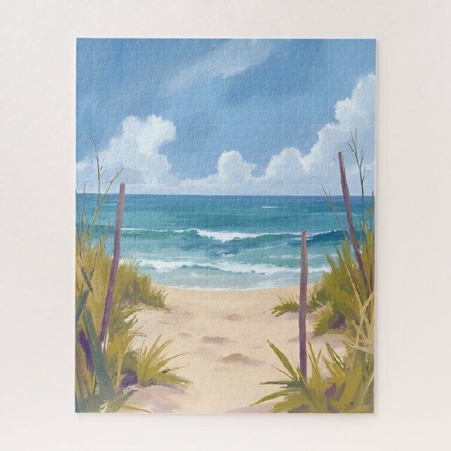 Puzzle Beach Path | Ocean Watercolor Coastal Painted (Vertical)