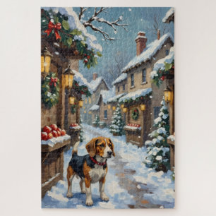 Puzzle Beagle Antiguo en Mercado Navideño Nevado
