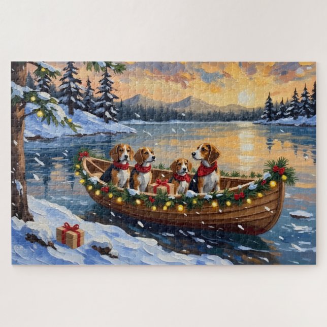 Puzzle Beagle Christmas Boat Holiday (Horizontal)