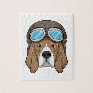 Puzzle Beagle como piloto con gorra piloto