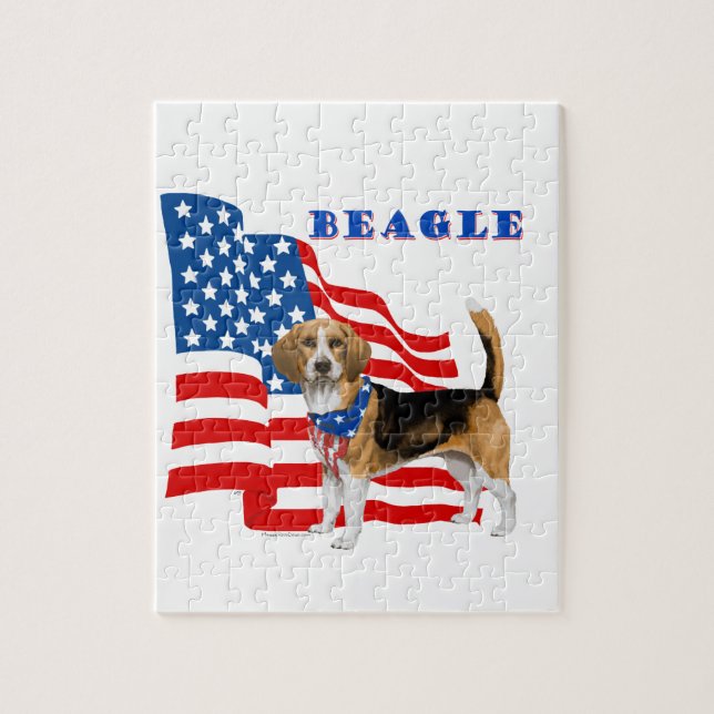 Puzzle Beagle con bandera americana (Vertical)
