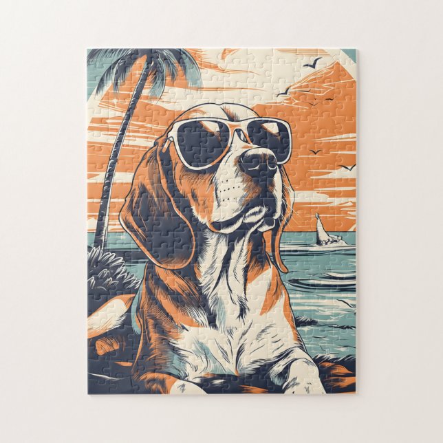 Puzzle Beagle con gafas de sol en la playa (Vertical)