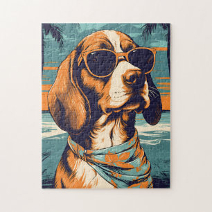 Puzzle Beagle con gafas de sol en una playa tropical
