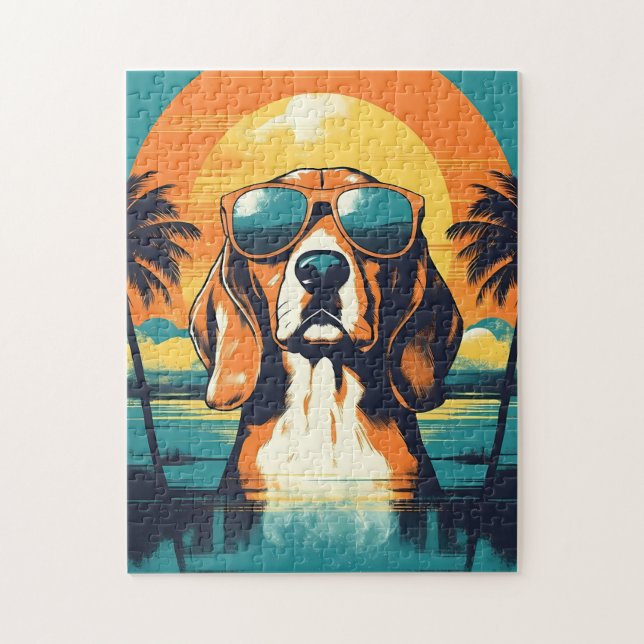 Puzzle Beagle con gafas de sol en una playa tropical (Vertical)