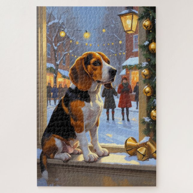 Puzzle Beagle Con Luces De Navidad Fiesta (Vertical)