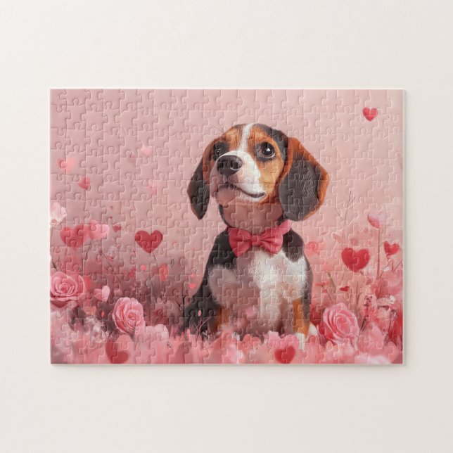 Puzzle Beagle con Rosas - Día de San Valentín (Horizontal)