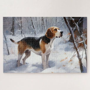 Puzzle Beagle Deja que nieve Navidad