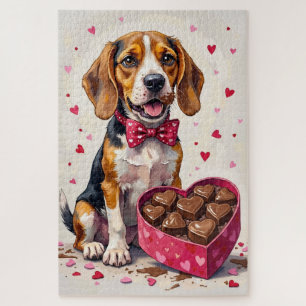 Puzzle Beagle devorando caja de chocolates de San Valentí