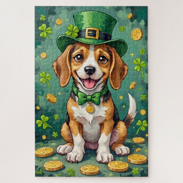 Puzzle Beagle Día de San Patricio Feliz Perro Afortunado (Vertical)
