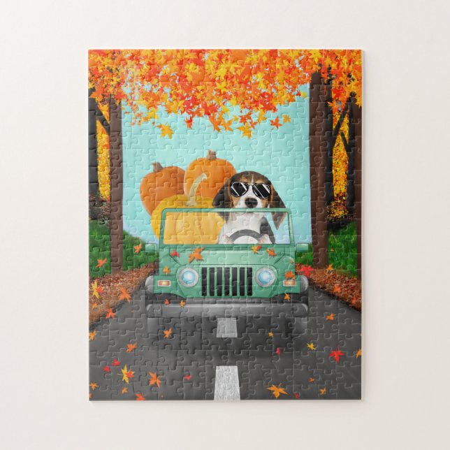 Puzzle Beagle Dog Fall Pumpkin (Vertical)