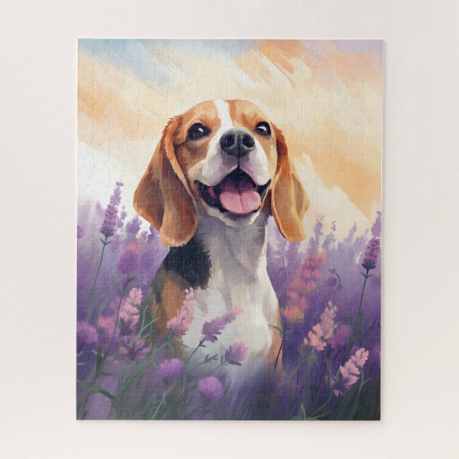 Puzzle Beagle en el campo de Lavender (Vertical)