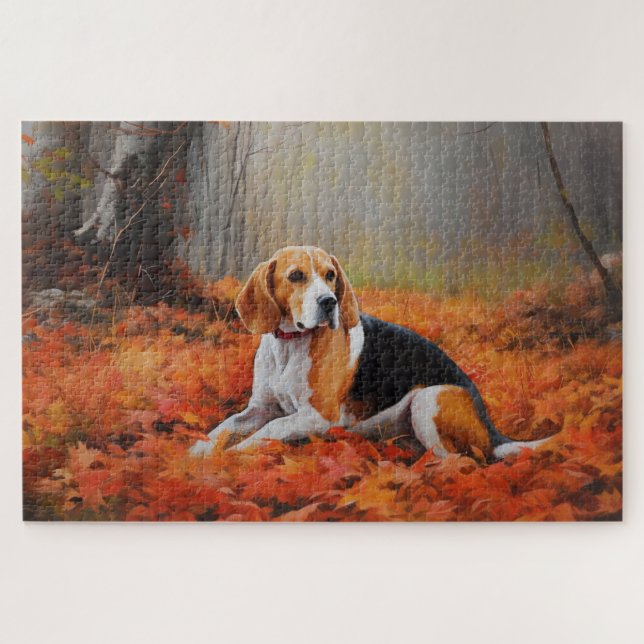 Puzzle Beagle en Otoño Hojas Caídas Inspiran (Horizontal)
