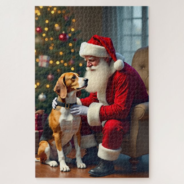 Puzzle Beagle Meets Santa Christmas Painting (Vertical)