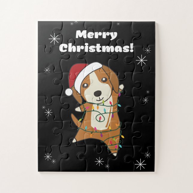 Puzzle Beagle Merry Christmas Winter Animals Dog (Vertical)