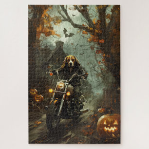 Puzzle Beagle montando motocicleta Halloween espantoso