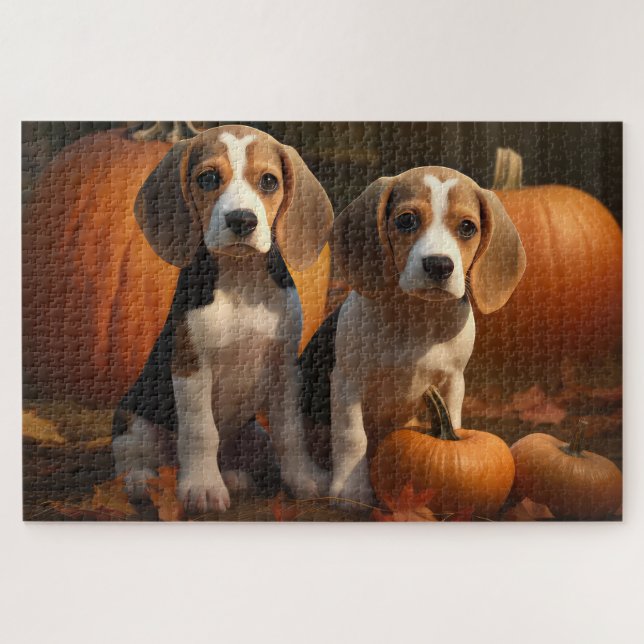 Puzzle Beagle Puppy Calabaza deslumbrante de otoño (Horizontal)