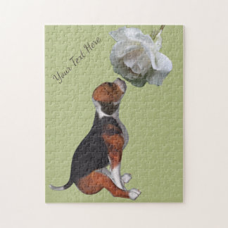 Puzzle Beagle Puppy Olor Rosa Blanca Personalizado