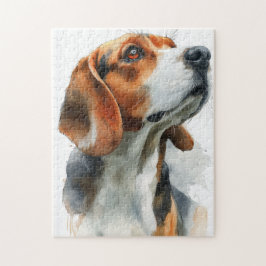 Puzzle Beagle watercolor portrait