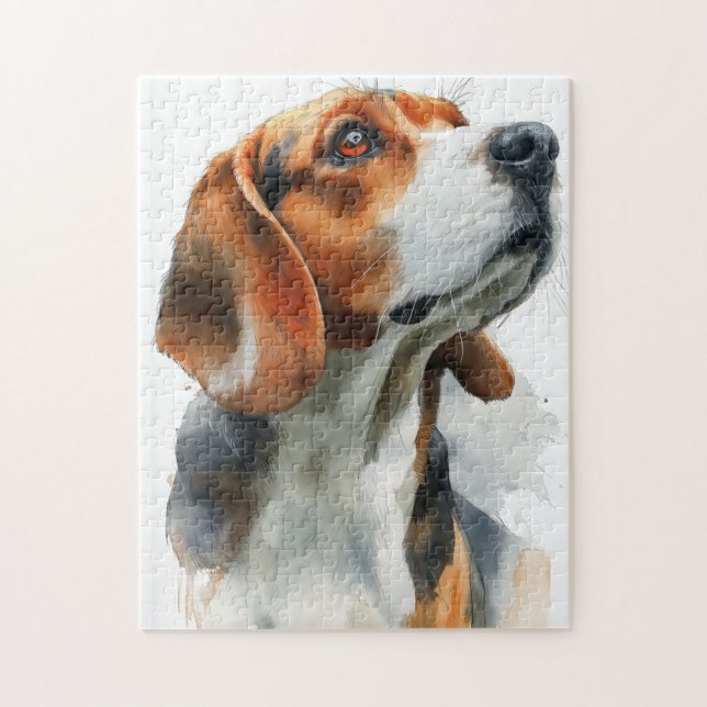 Puzzle Beagle watercolor portrait (Vertical)