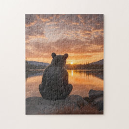 Puzzle Bear cub Sunset by Lake