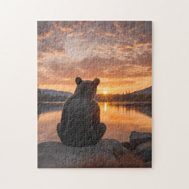 Puzzle Bear cub Sunset by Lake (Vertical)