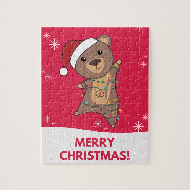 Puzzle Bear Merry Christmas Winter Animals Bears Jigsaw P (Vertical)