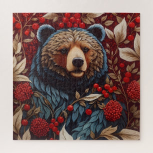 Puzzle Bear rojo Berries William Morris inspirado