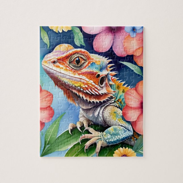 Puzzle Bearded Dragon Lizard Family Pet Portrait (Vertical)