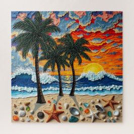 Puzzle Beautiful Beach Scene with Palm Trees