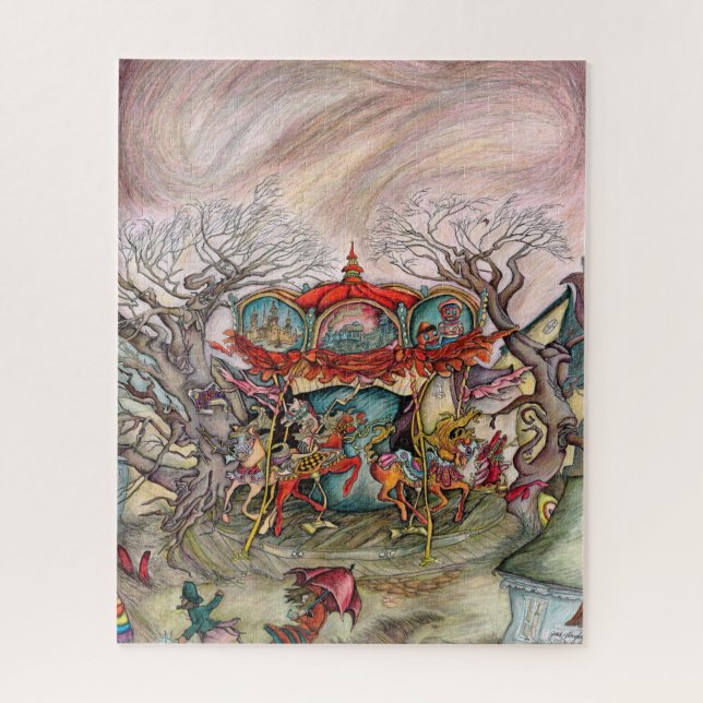 Puzzle beautiful, colourful, fantasy carousel by artist (Vertical)