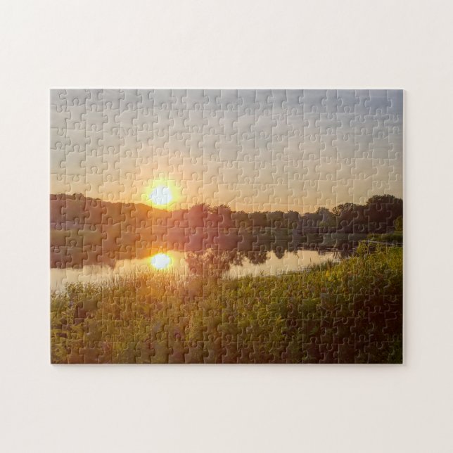 Puzzle Beautiful Lake Photo Sunset Green Midwest Picture (Horizontal)