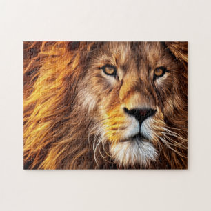 Puzzle Beautiful Lion Face Closeup Painting