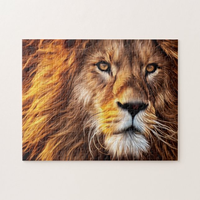 Puzzle Beautiful Lion Face Closeup Painting (Horizontal)