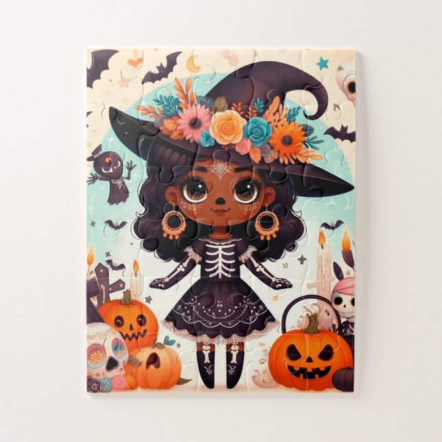 Puzzle Beautiful little witch halloween party (Vertical)