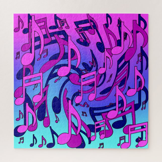 Puzzle Beautiful Music Lively Notes Pink Purple Blue Aqua (Vertical)
