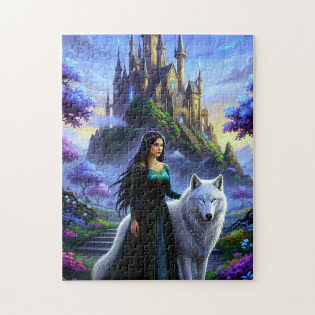 Puzzle Beautiful Princess with Majestic Wolf (Vertical)