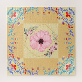 Puzzle Beautiful Spring Floral Art, Orange Background