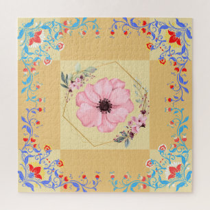 Puzzle Beautiful Spring Floral Art, Orange Background