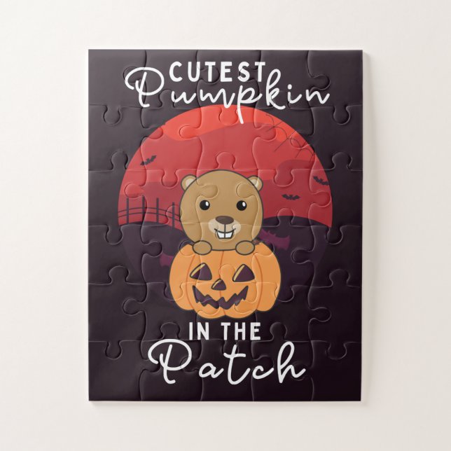 Puzzle Beaver Happy Halloween Cutest Pumpkin In Patch (Vertical)