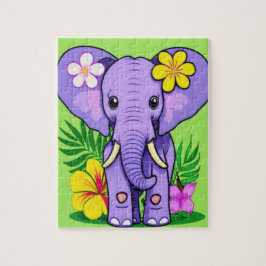 Puzzle Bebé elefante con flores tropicales