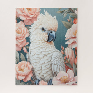 Puzzle Bebé lindo Cockatoo Parrot Flores suaves rosadas