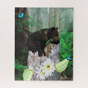 Puzzle Bebé Marrón De Oso Sobre El Árbol De Tapón,