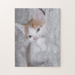 Puzzle Bebé naranja y gatito blanco