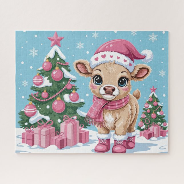 Puzzle Bebé Vaca Rosa Navidad Adorable (Horizontal)