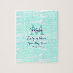 Puzzle Bebé verde pastel en flor monograma baby shower te